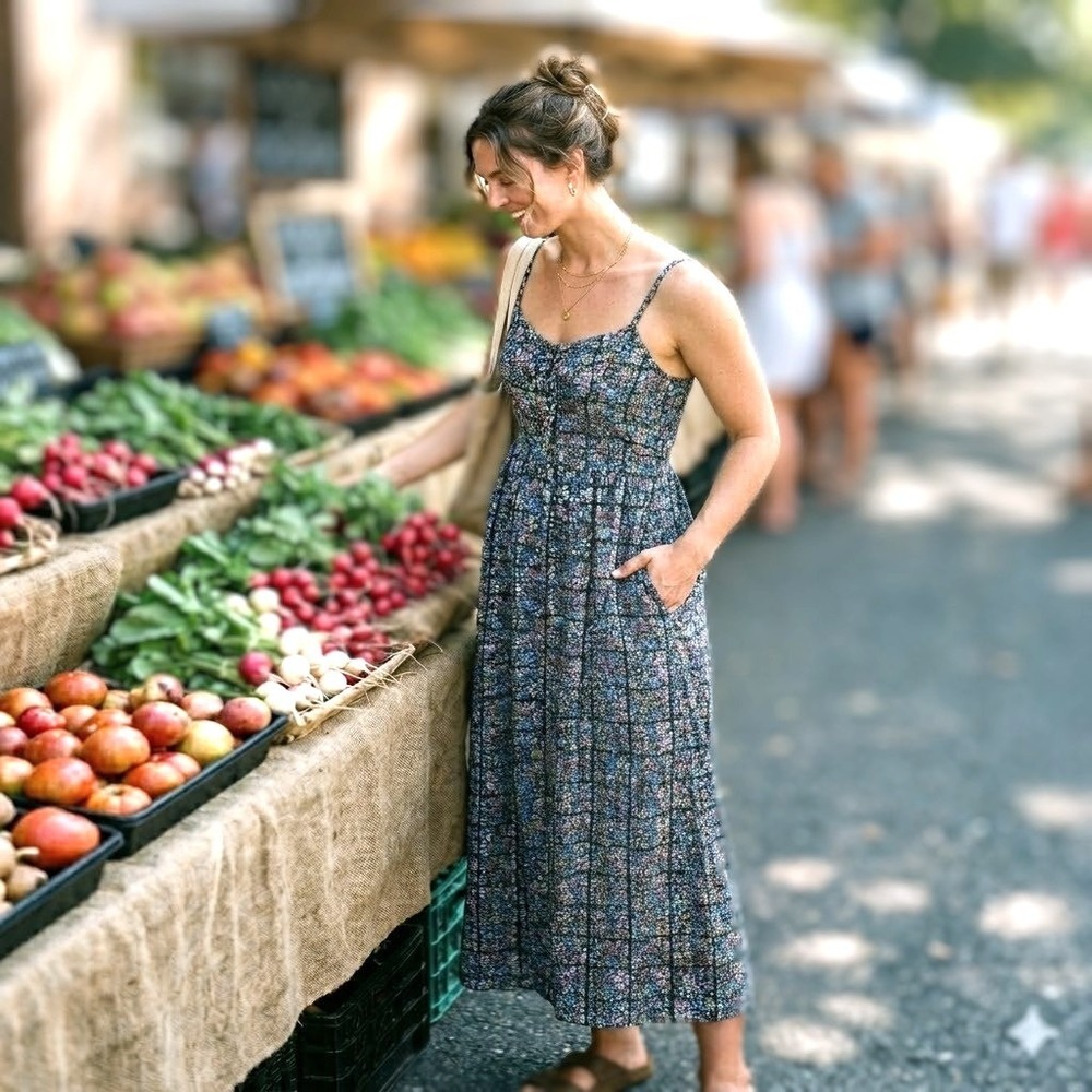 M Women Cotton Maxi Floral Pockets Dress Friends Festival Boho 90's Grunge